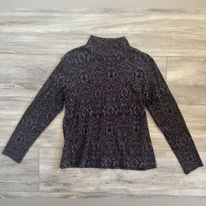 Croft & Barrow Black Blue Brown Paisley Turtleneck Mockneck 100% Cotton Medium